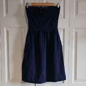 Allihop Navy Blue Strapless Midi Dress Tie Front Size S